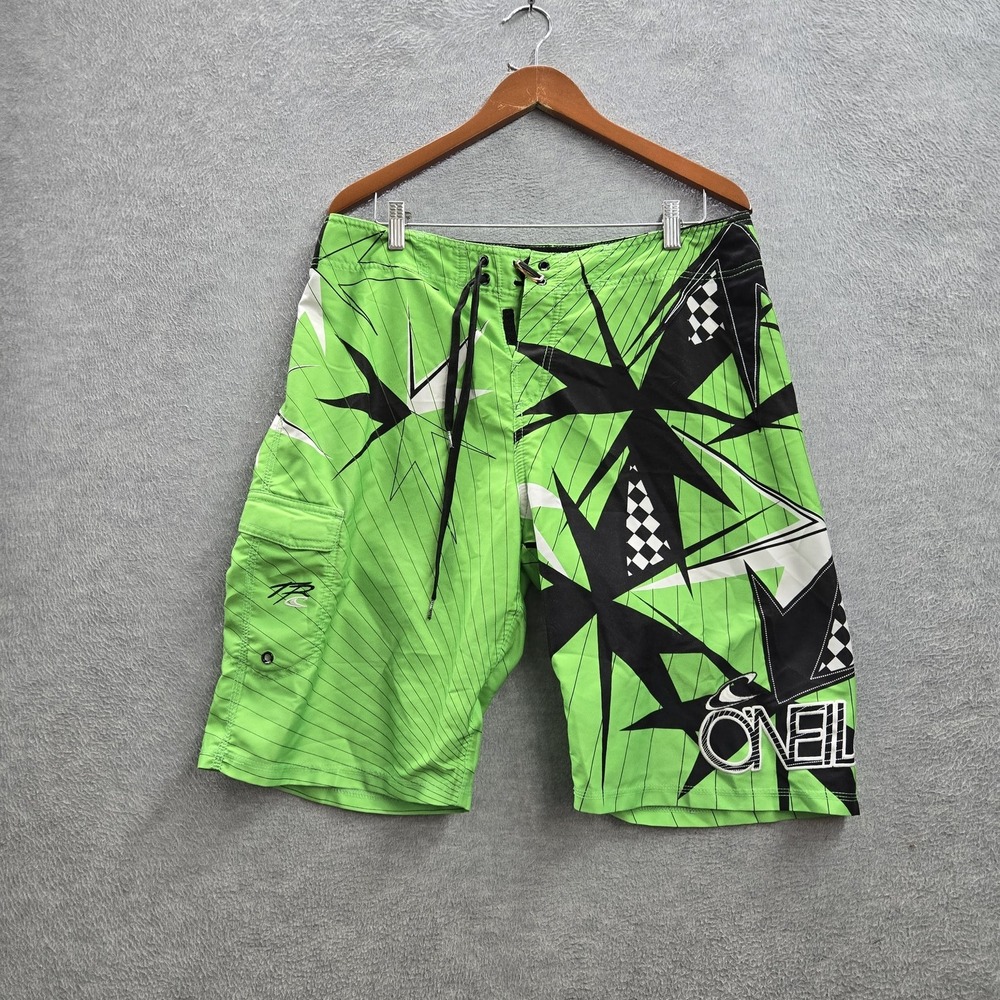 VINTAGE O'Neill x Timmy Reyes Men Swimwear 34 Green Embroidered Grunge Surf Y2K